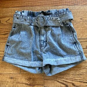 Forever 21 Acid Wash High Waisted Paper Bag Belted Shorts Size S